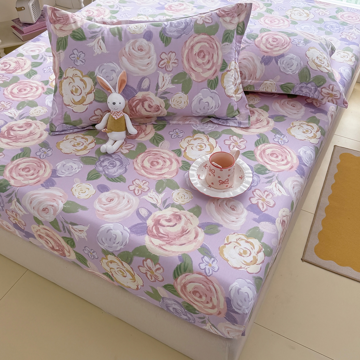 91家纺网 家纺一手货源 找家纺 壹贝家纺 2025新款A类印花全棉床笠 国色天香