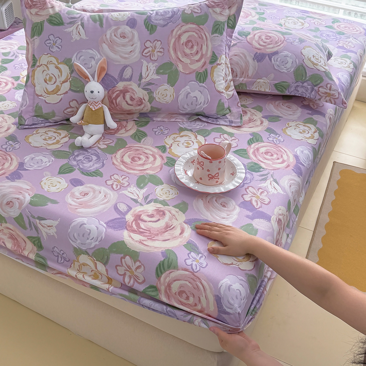 91家纺网 家纺一手货源 找家纺 壹贝家纺 2025新款A类印花全棉床笠 国色天香