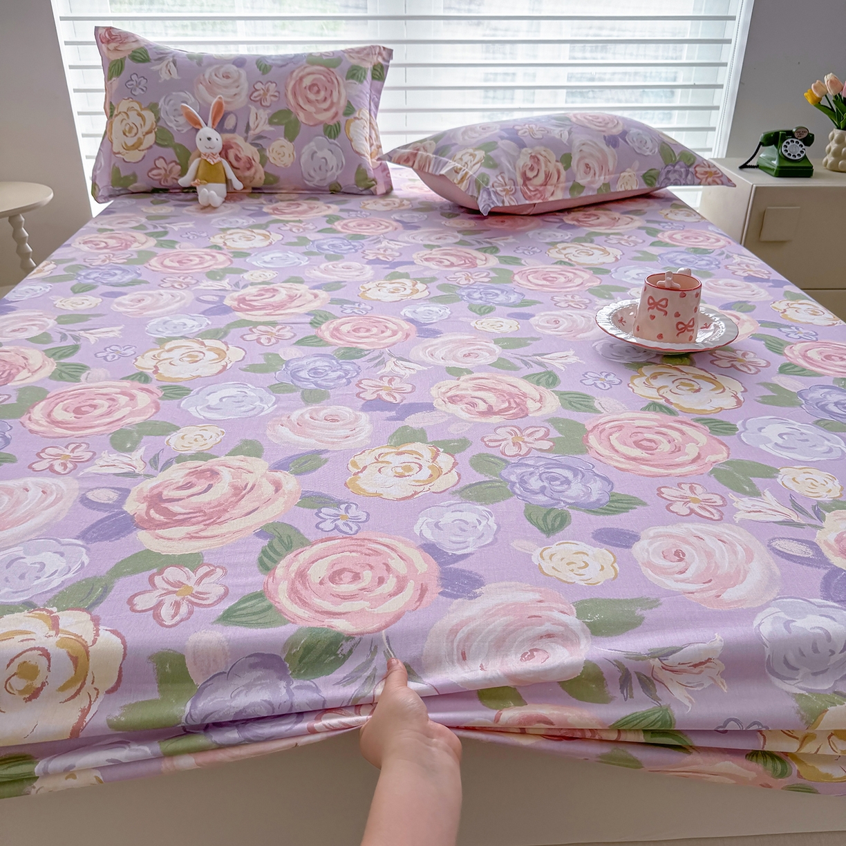 91家纺网 家纺一手货源 找家纺 壹贝家纺 2025新款A类印花全棉床笠 国色天香