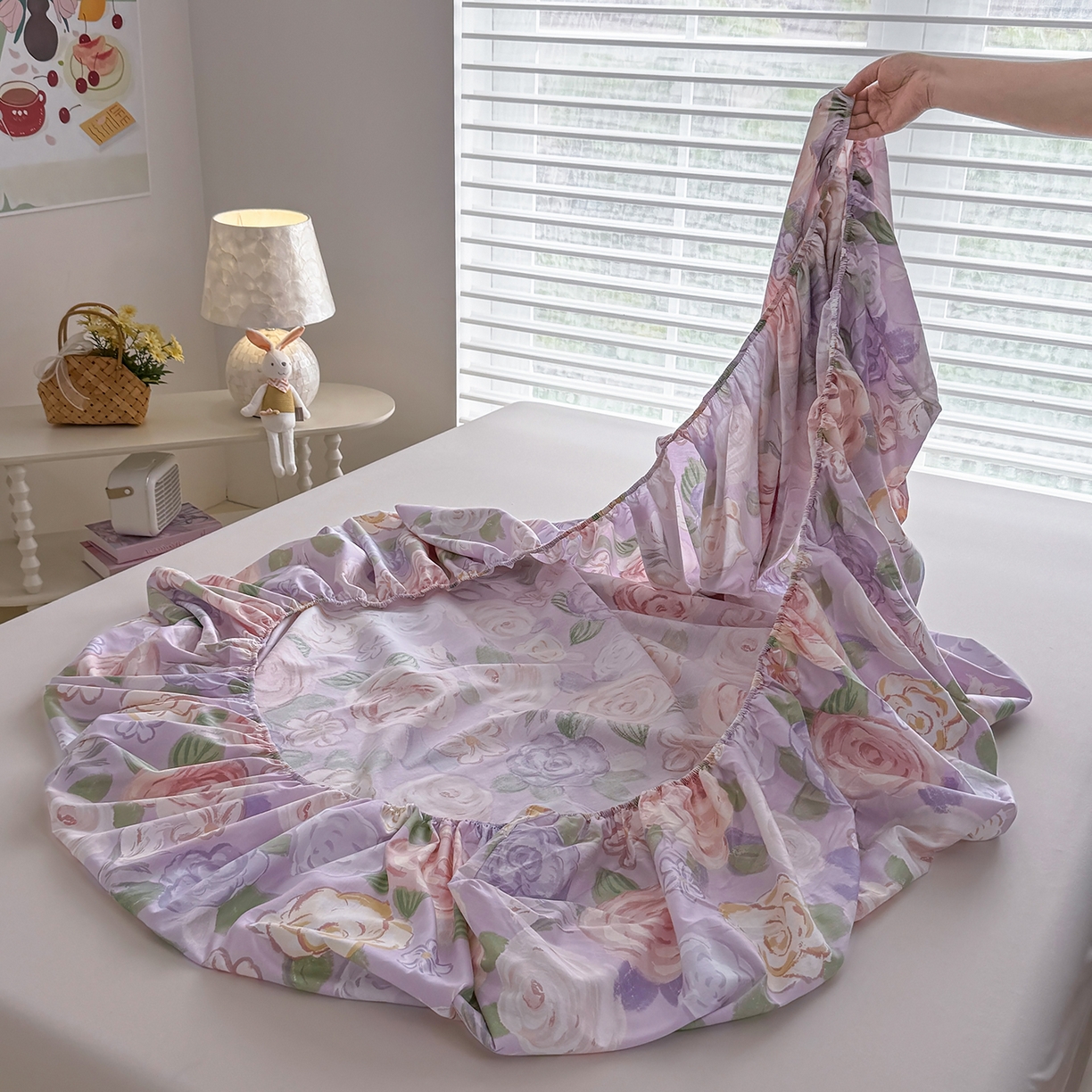 91家纺网 家纺一手货源 找家纺 壹贝家纺 2025新款A类印花全棉床笠 国色天香