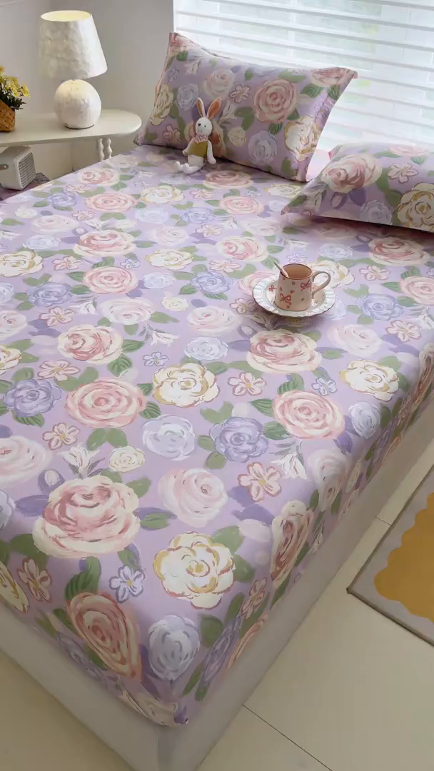 91家纺网 家纺一手货源 找家纺 壹贝家纺 2025新款A类印花全棉床笠 国色天香