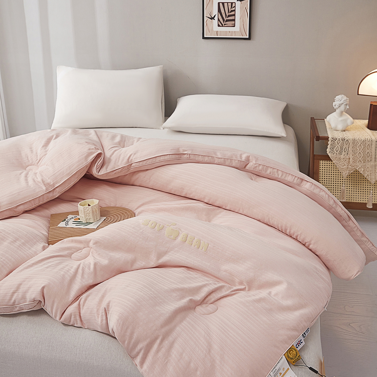 91家纺网 家纺一手货源 找家纺 恒科家纺 2025新款提花55%李官奇大豆纤维大豆被春秋被冬被被芯空调被 提花-青釉玉