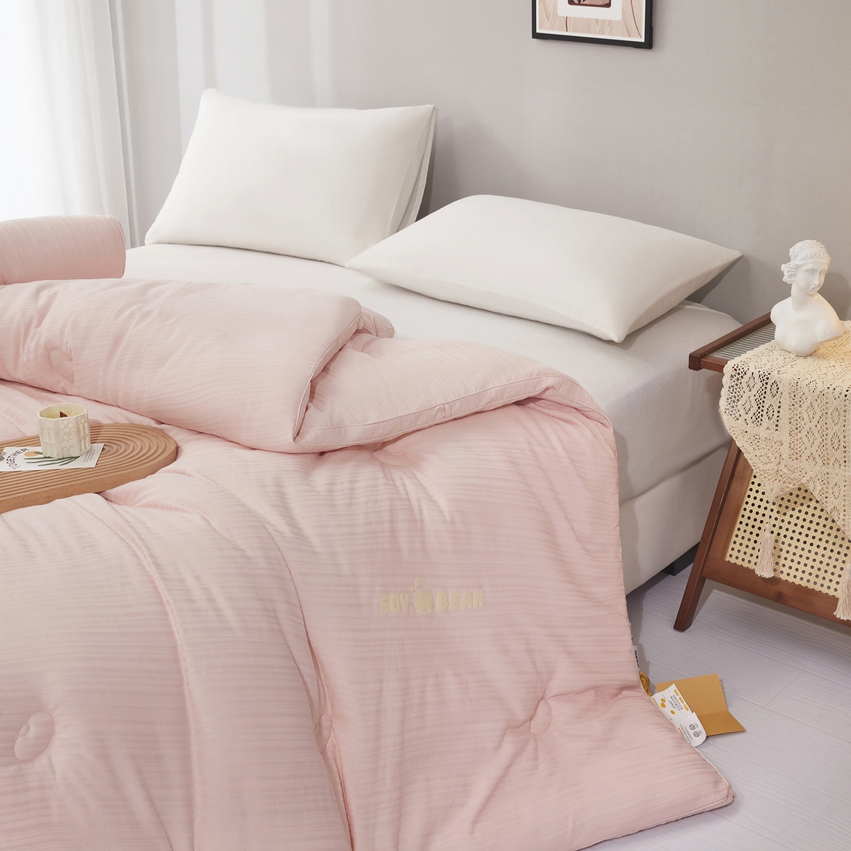 91家纺网 家纺一手货源 找家纺 恒科家纺 2025新款提花55%李官奇大豆纤维大豆被春秋被冬被被芯空调被 提花-青釉玉