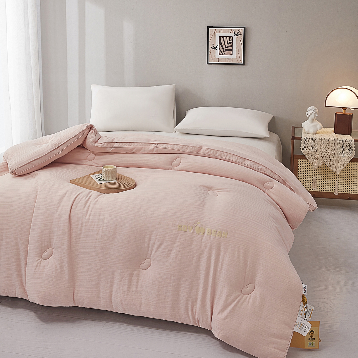 91家纺网 家纺一手货源 找家纺 恒科家纺 2025新款提花55%李官奇大豆纤维大豆被春秋被冬被被芯空调被 提花-青釉玉