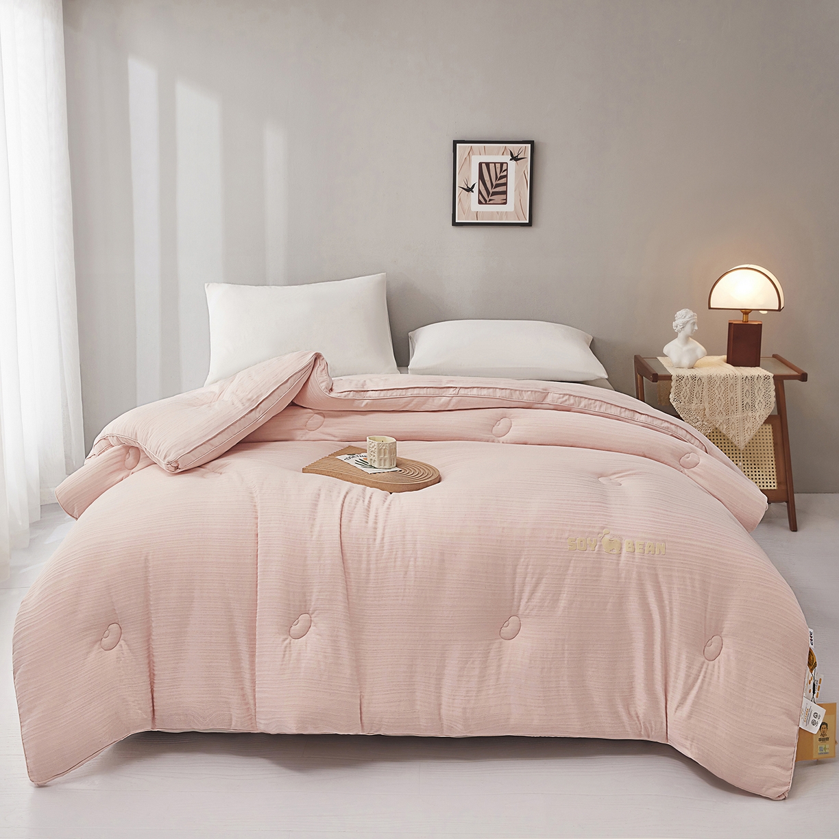 91家纺网 家纺一手货源 找家纺 恒科家纺 2025新款提花55%李官奇大豆纤维大豆被春秋被冬被被芯空调被 提花-青釉玉