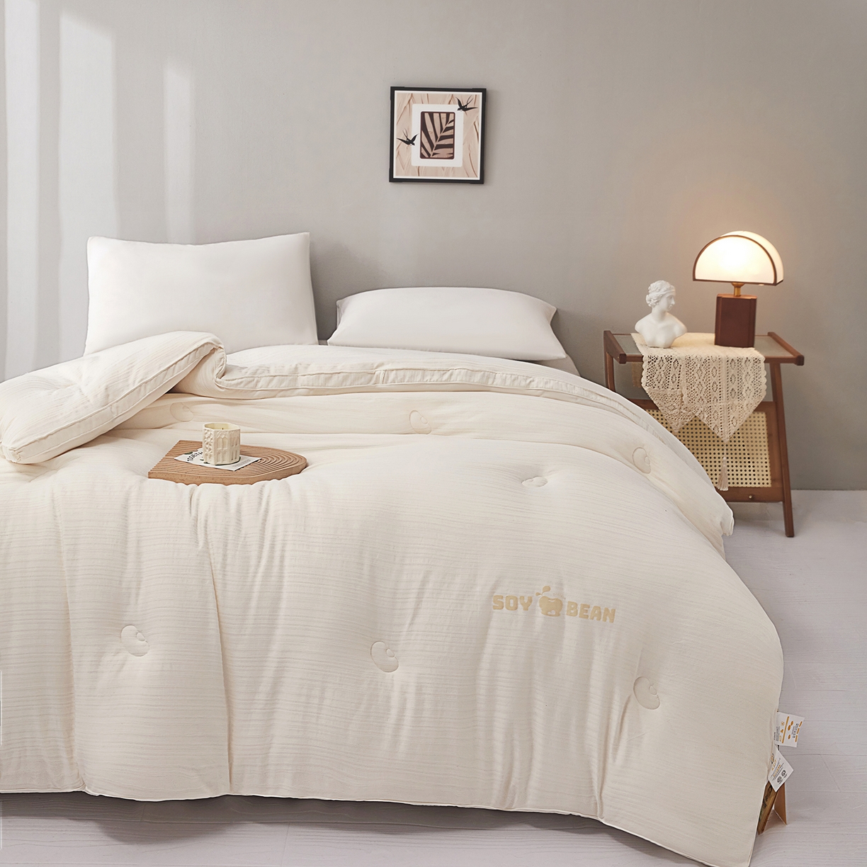 91家纺网 家纺一手货源 找家纺 恒科家纺 2025新款提花55%李官奇大豆纤维大豆被春秋被冬被被芯空调被 提花-云绒白