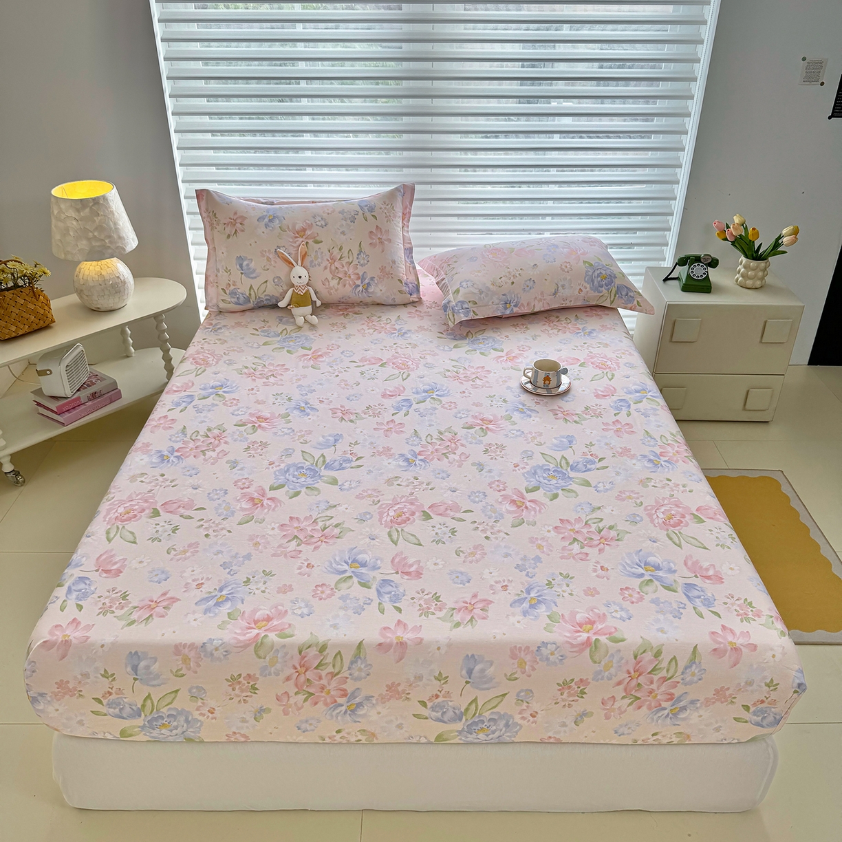 91家纺网 家纺一手货源 找家纺 壹贝家纺 2025新款A类印花全棉床笠 浣溪沙