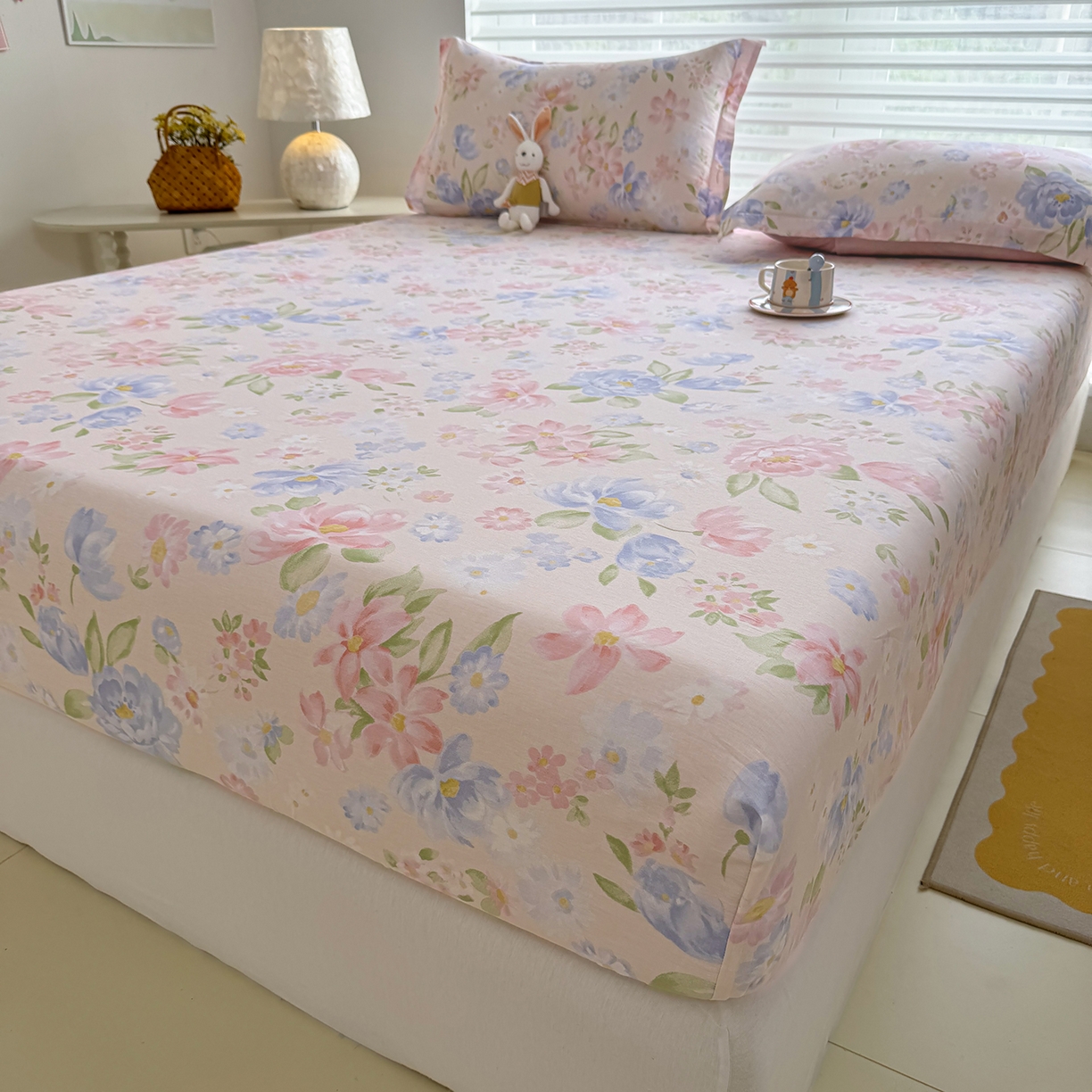 91家纺网 家纺一手货源 找家纺 壹贝家纺 2025新款A类印花全棉床笠 浣溪沙