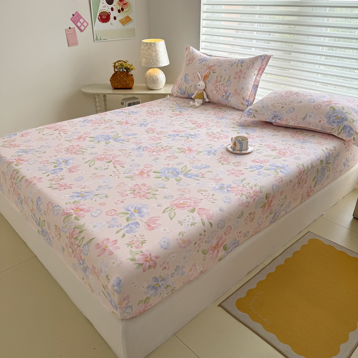 91家纺网 家纺一手货源 找家纺 壹贝家纺 2025新款A类印花全棉床笠 浣溪沙