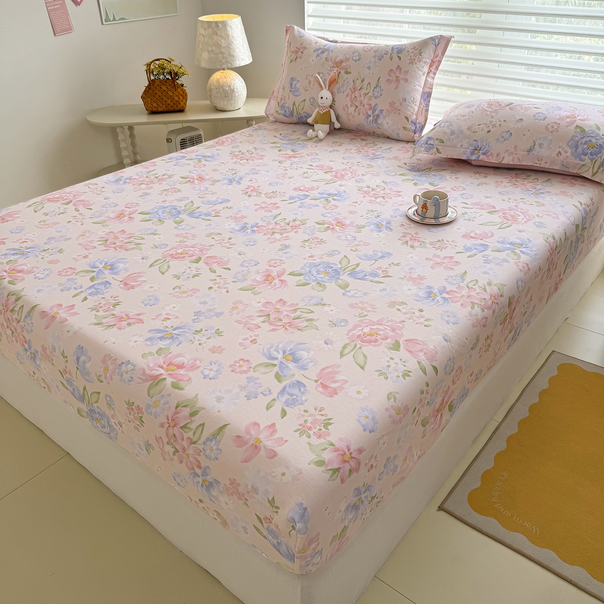 91家纺网 家纺一手货源 找家纺 壹贝家纺 2025新款A类印花全棉床笠 浣溪沙