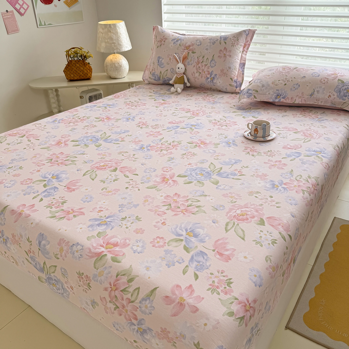 91家纺网 家纺一手货源 找家纺 壹贝家纺 2025新款A类印花全棉床笠 浣溪沙