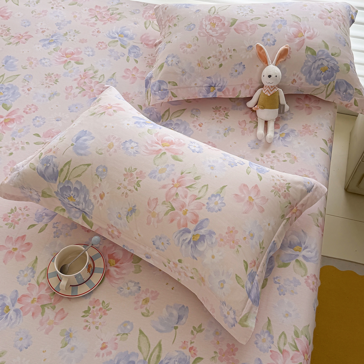 91家纺网 家纺一手货源 找家纺 壹贝家纺 2025新款A类印花全棉床笠 浣溪沙