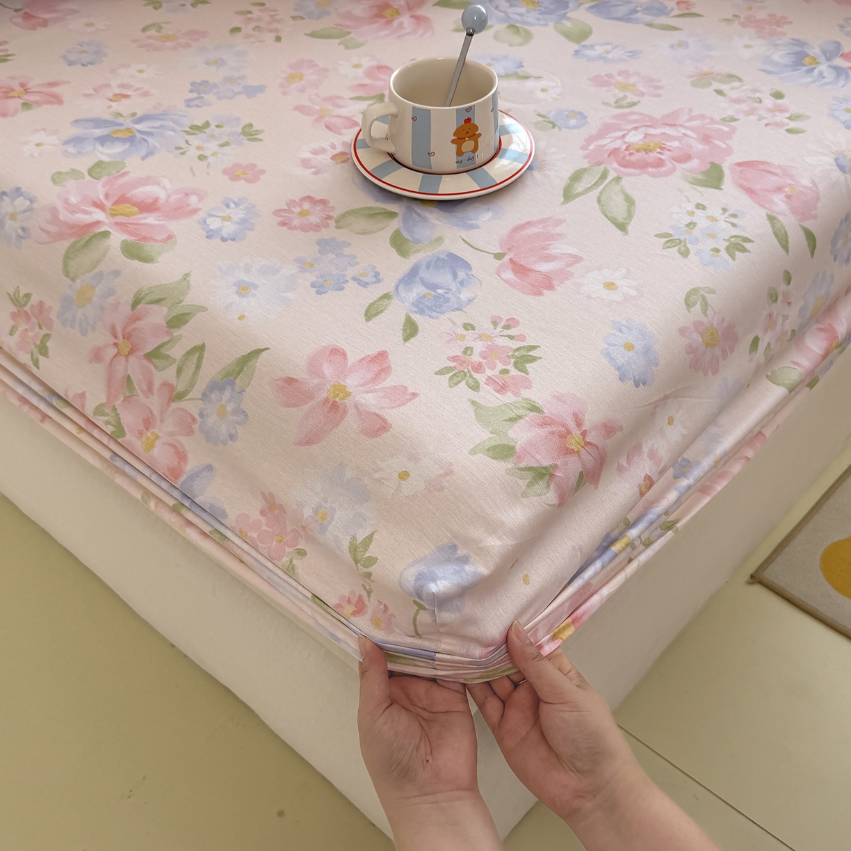 91家纺网 家纺一手货源 找家纺 壹贝家纺 2025新款A类印花全棉床笠 浣溪沙