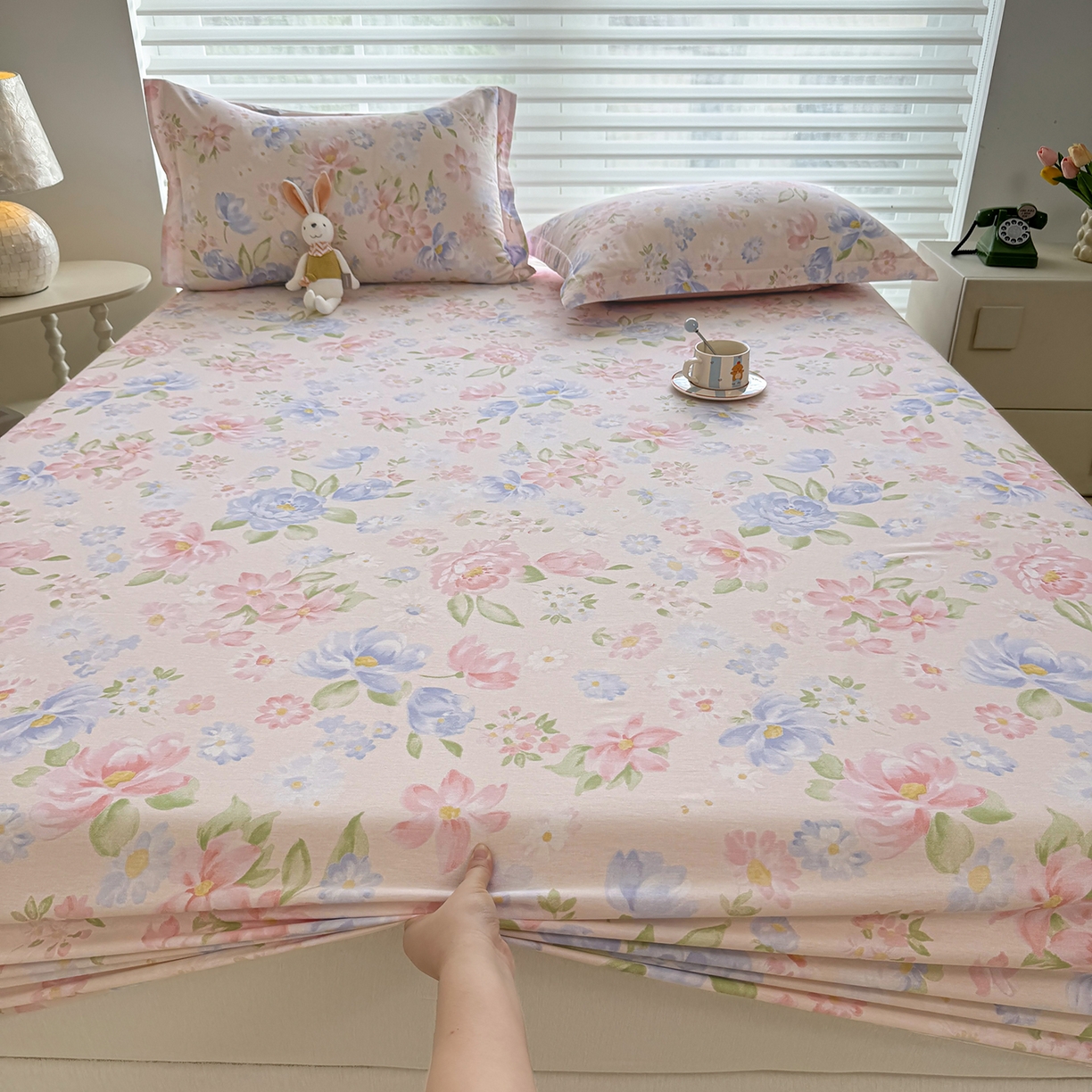 91家纺网 家纺一手货源 找家纺 壹贝家纺 2025新款A类印花全棉床笠 浣溪沙