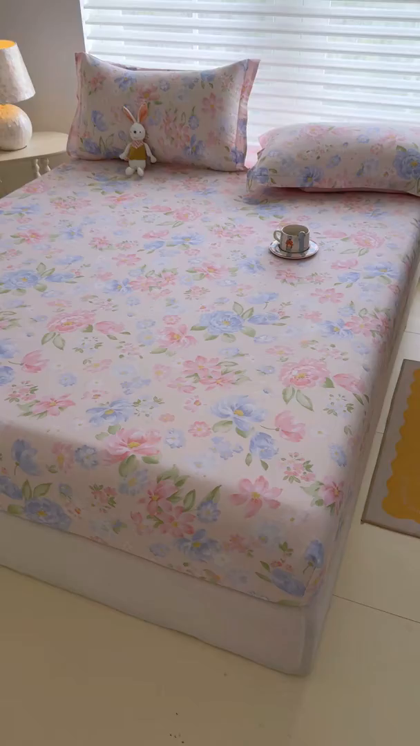 91家纺网 家纺一手货源 找家纺 壹贝家纺 2025新款A类印花全棉床笠 浣溪沙