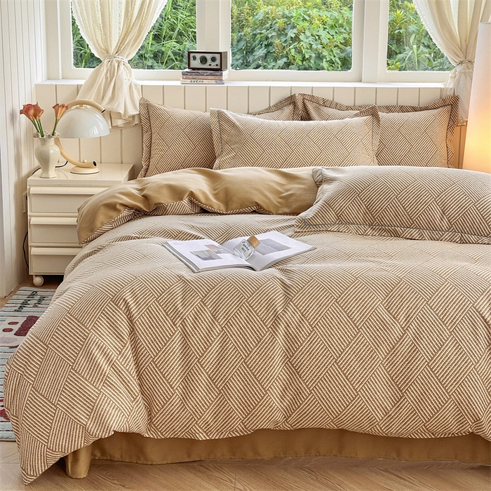 91家纺网 家纺一手货源 找家纺 简约家纺 2025新款全棉磨毛四件套 春雅格-咖