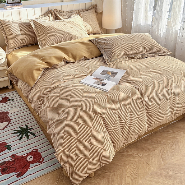 91家纺网 家纺一手货源 找家纺 简约家纺 2025新款全棉磨毛四件套 春雅格-咖