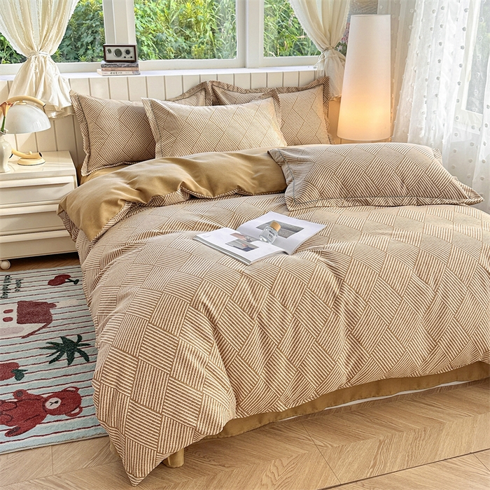 91家纺网 家纺一手货源 找家纺 简约家纺 2025新款全棉磨毛四件套 春雅格-咖