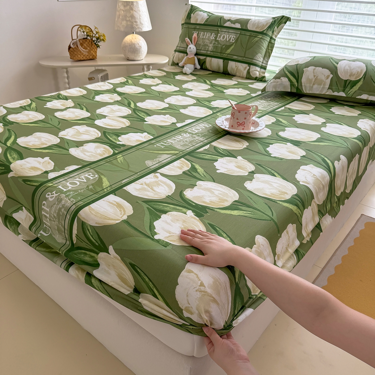 91家纺网 家纺一手货源 找家纺 壹贝家纺 2025新款A类印花全棉床笠 铃兰物语