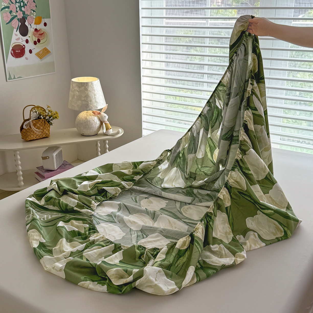 91家纺网 家纺一手货源 找家纺 壹贝家纺 2025新款A类印花全棉床笠 铃兰物语