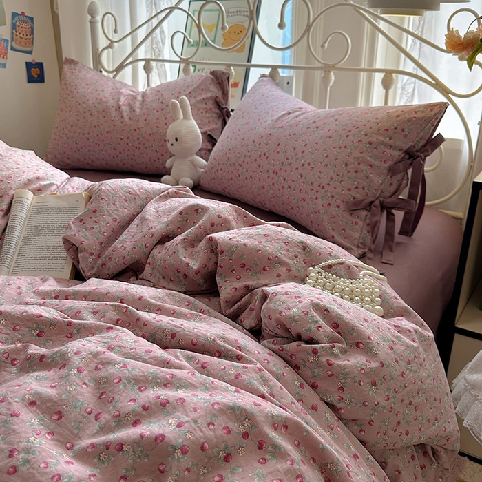 91家纺网 家纺一手货源 找家纺 漫仙阁家纺2025新款蝴蝶结绑带款四件套-碎花系列 红果