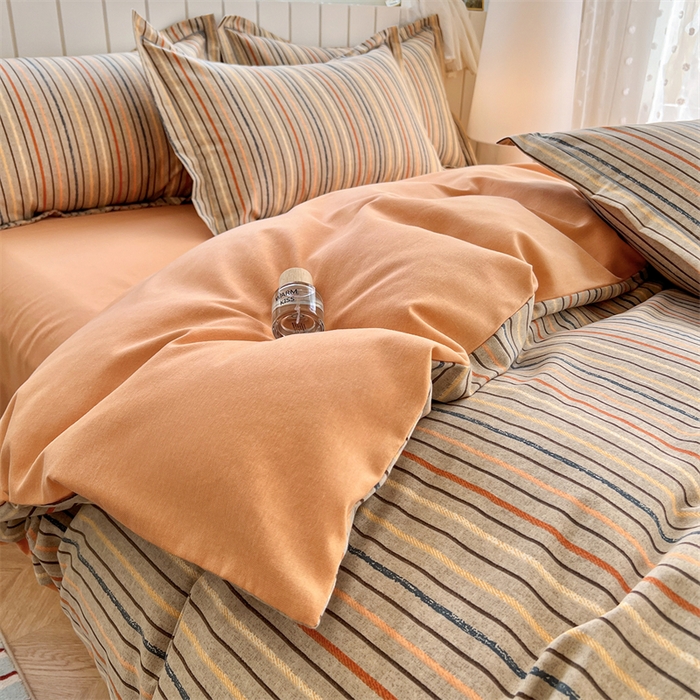 91家纺网 家纺一手货源 找家纺 简约家纺 2025新款全棉磨毛四件套 莫卡迪-桔