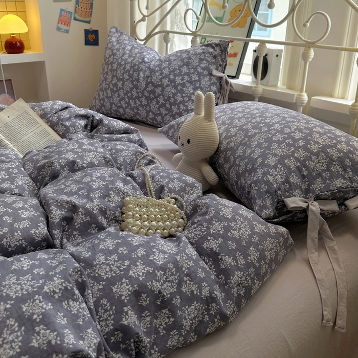 91家纺网 家纺一手货源 找家纺 漫仙阁家纺2025新款蝴蝶结绑带款四件套-碎花系列 花菲