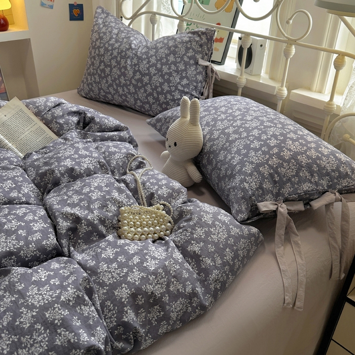 91家纺网 家纺一手货源 找家纺 漫仙阁家纺2025新款蝴蝶结绑带款四件套-碎花系列 花菲