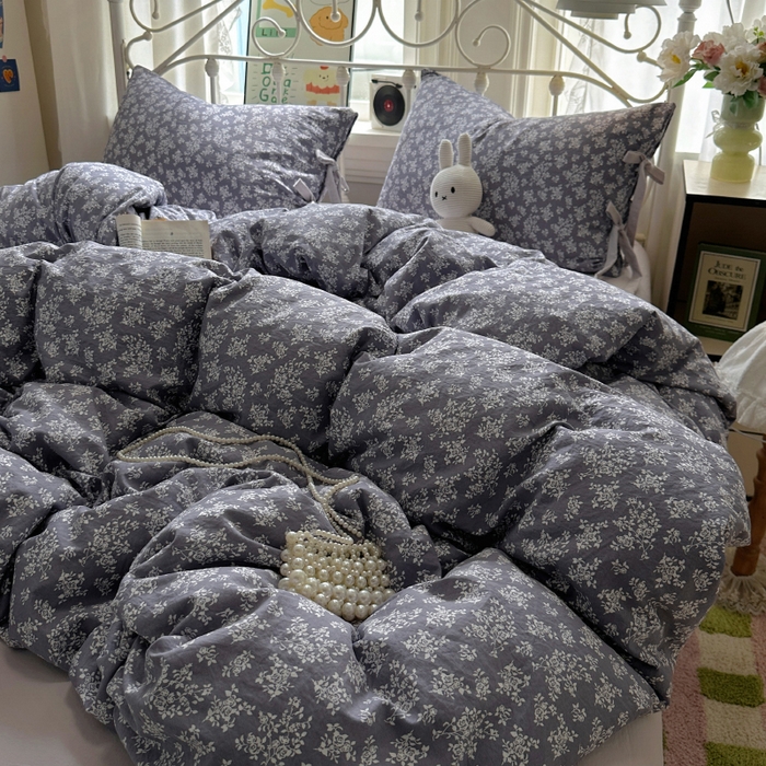 91家纺网 家纺一手货源 找家纺 漫仙阁家纺2025新款蝴蝶结绑带款四件套-碎花系列 花菲