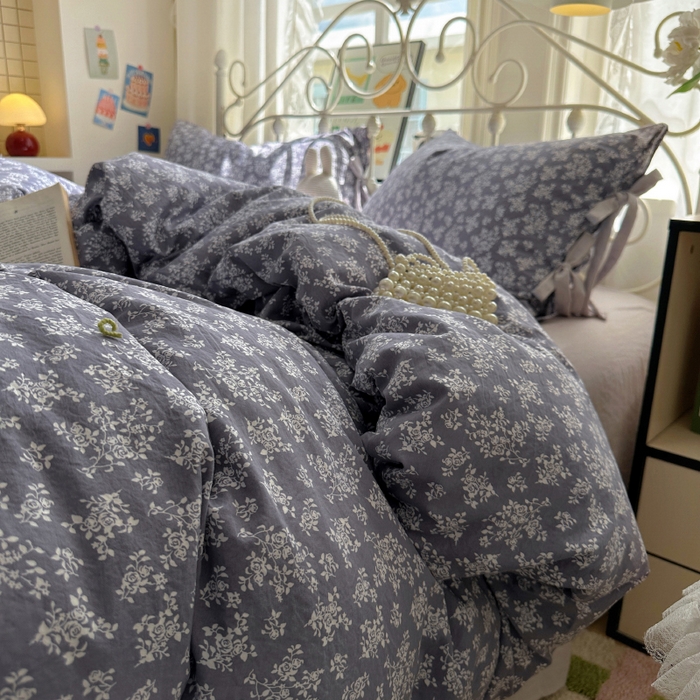 91家纺网 家纺一手货源 找家纺 漫仙阁家纺2025新款蝴蝶结绑带款四件套-碎花系列 花菲