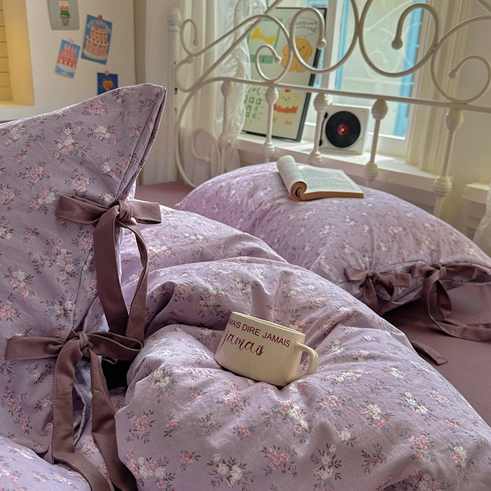 91家纺网 家纺一手货源 找家纺 漫仙阁家纺2025新款蝴蝶结绑带款四件套-碎花系列 蔓香