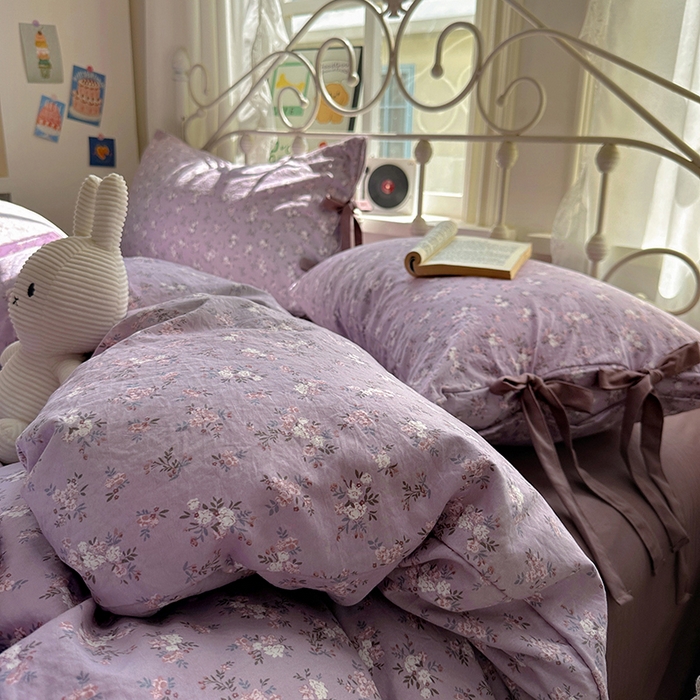 91家纺网 家纺一手货源 找家纺 漫仙阁家纺2025新款蝴蝶结绑带款四件套-碎花系列 蔓香