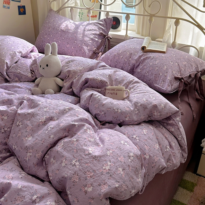 91家纺网 家纺一手货源 找家纺 漫仙阁家纺2025新款蝴蝶结绑带款四件套-碎花系列 蔓香