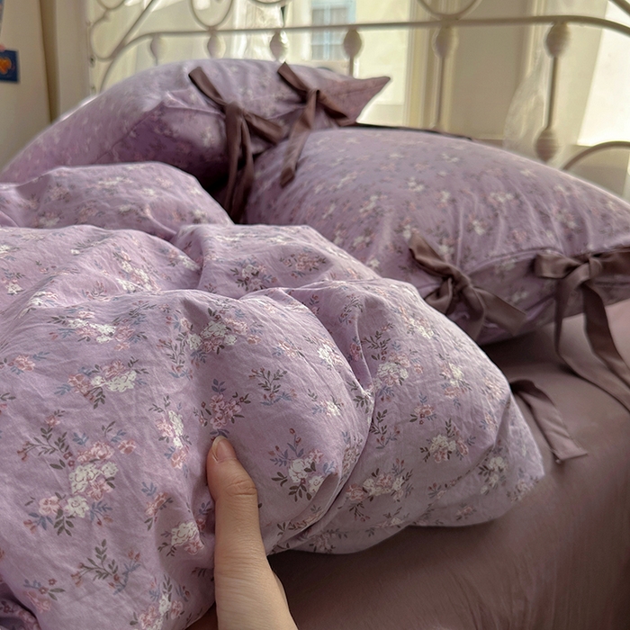 91家纺网 家纺一手货源 找家纺 漫仙阁家纺2025新款蝴蝶结绑带款四件套-碎花系列 蔓香