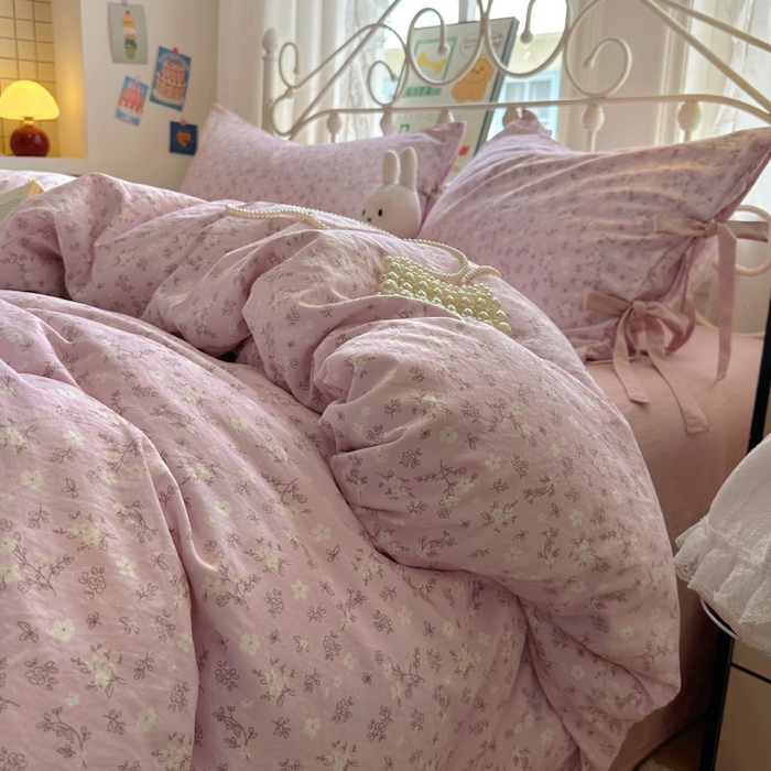 91家纺网 家纺一手货源 找家纺 漫仙阁家纺2025新款蝴蝶结绑带款四件套-碎花系列 拾春