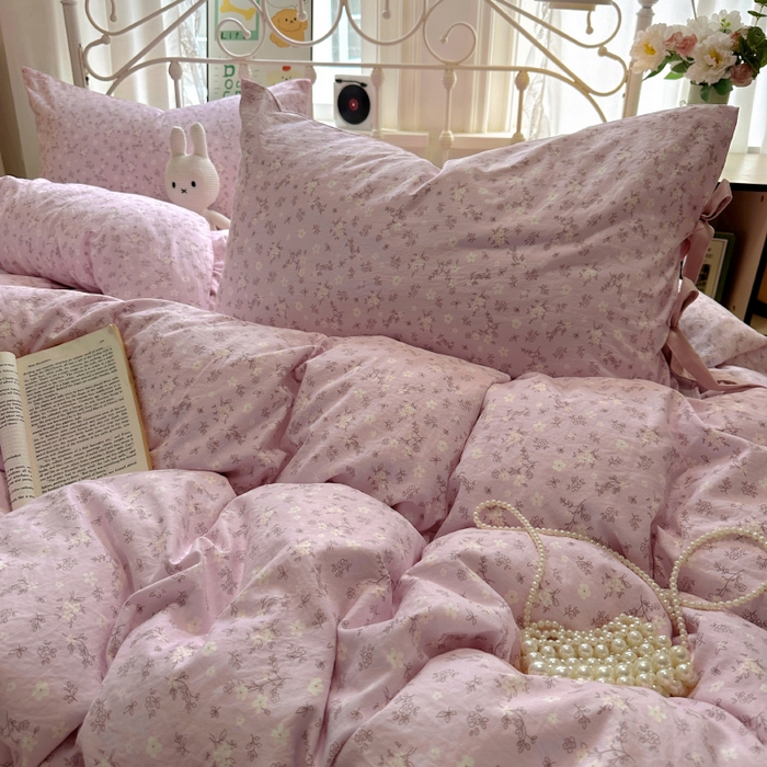 91家纺网 家纺一手货源 找家纺 漫仙阁家纺2025新款蝴蝶结绑带款四件套-碎花系列 拾春