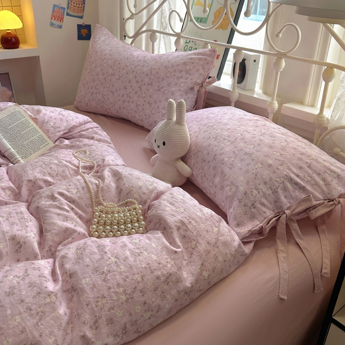 91家纺网 家纺一手货源 找家纺 漫仙阁家纺2025新款蝴蝶结绑带款四件套-碎花系列 拾春