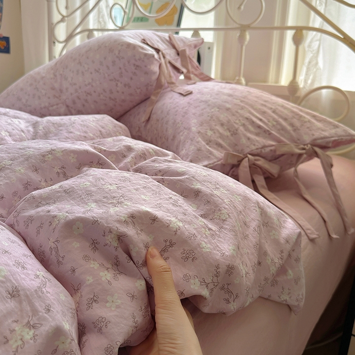 91家纺网 家纺一手货源 找家纺 漫仙阁家纺2025新款蝴蝶结绑带款四件套-碎花系列 拾春