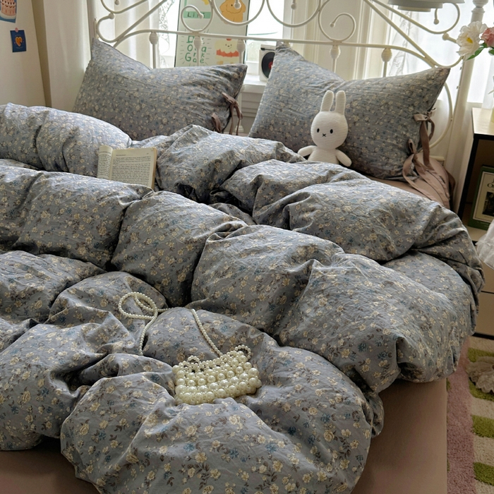 91家纺网 家纺一手货源 找家纺 漫仙阁家纺2025新款蝴蝶结绑带款四件套-碎花系列 晚风