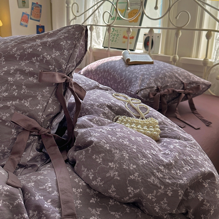 91家纺网 家纺一手货源 找家纺 漫仙阁家纺2025新款蝴蝶结绑带款四件套-碎花系列 月桂