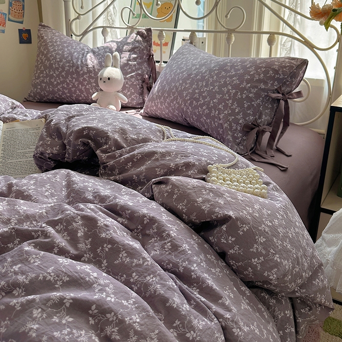 91家纺网 家纺一手货源 找家纺 漫仙阁家纺2025新款蝴蝶结绑带款四件套-碎花系列 月桂