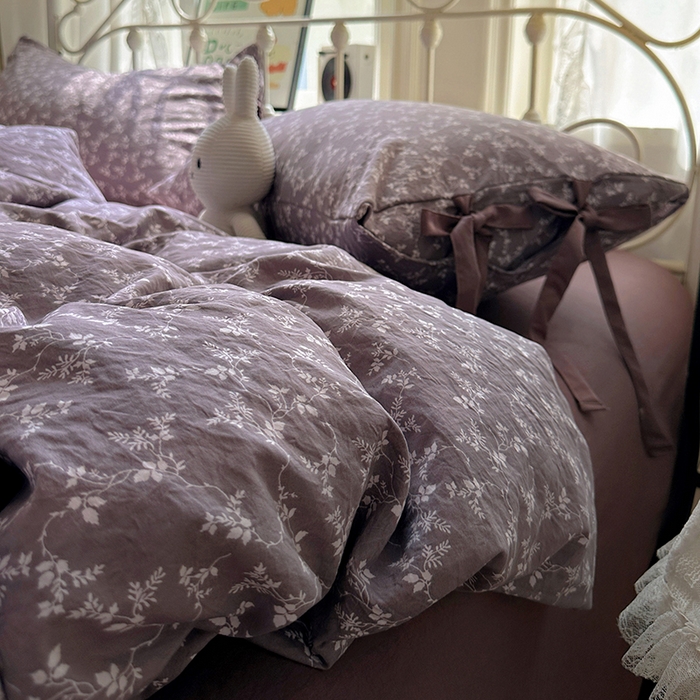 91家纺网 家纺一手货源 找家纺 漫仙阁家纺2025新款蝴蝶结绑带款四件套-碎花系列 月桂