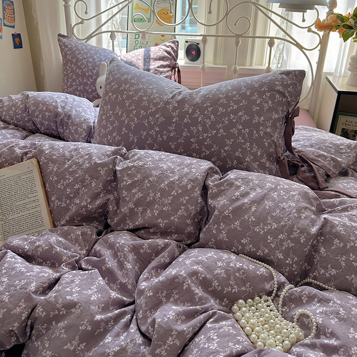 91家纺网 家纺一手货源 找家纺 漫仙阁家纺2025新款蝴蝶结绑带款四件套-碎花系列 月桂