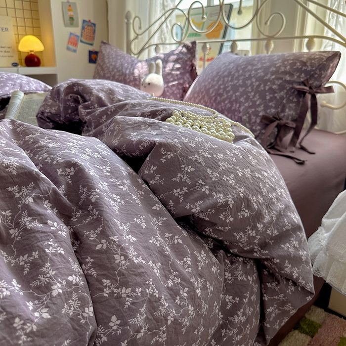 91家纺网 家纺一手货源 找家纺 漫仙阁家纺2025新款蝴蝶结绑带款四件套-碎花系列 月桂