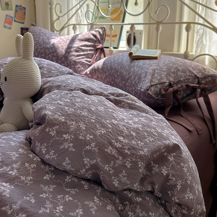 91家纺网 家纺一手货源 找家纺 漫仙阁家纺2025新款蝴蝶结绑带款四件套-碎花系列 月桂