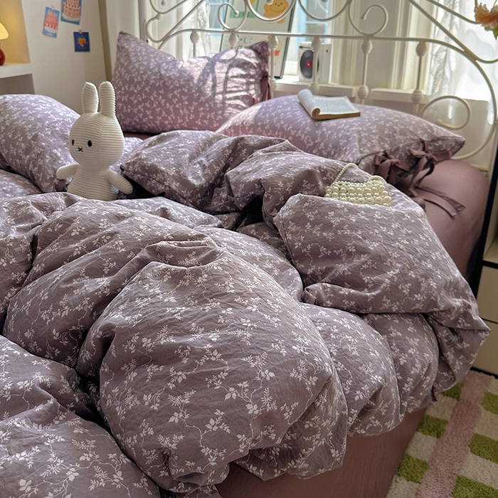 91家纺网 家纺一手货源 找家纺 漫仙阁家纺2025新款蝴蝶结绑带款四件套-碎花系列 月桂