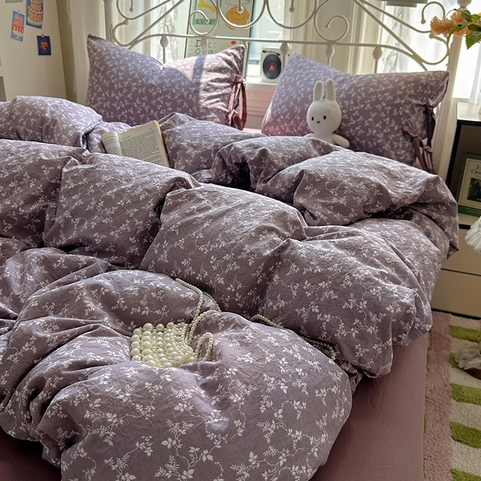 91家纺网 家纺一手货源 找家纺 漫仙阁家纺2025新款蝴蝶结绑带款四件套-碎花系列 月桂