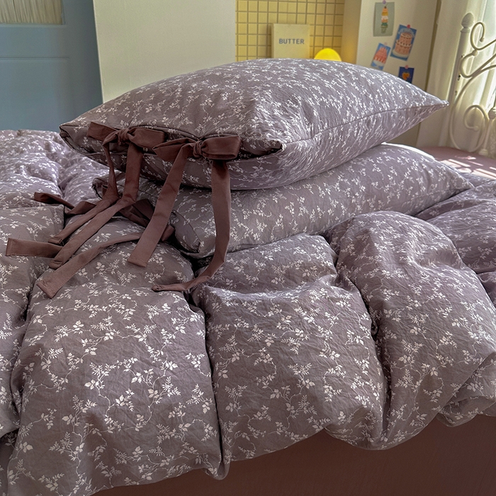 91家纺网 家纺一手货源 找家纺 漫仙阁家纺2025新款蝴蝶结绑带款四件套-碎花系列 月桂