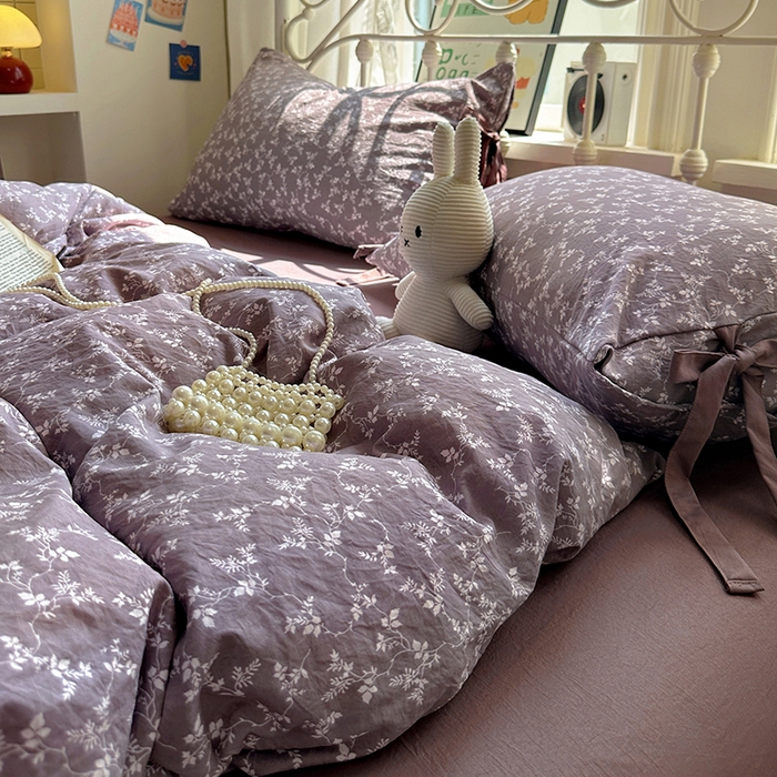 91家纺网 家纺一手货源 找家纺 漫仙阁家纺2025新款蝴蝶结绑带款四件套-碎花系列 月桂