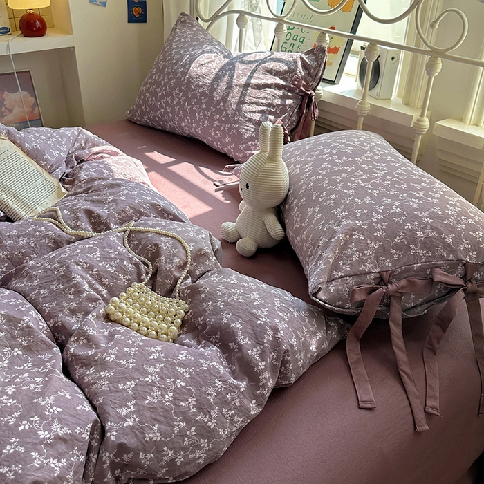 91家纺网 家纺一手货源 找家纺 漫仙阁家纺2025新款蝴蝶结绑带款四件套-碎花系列 月桂